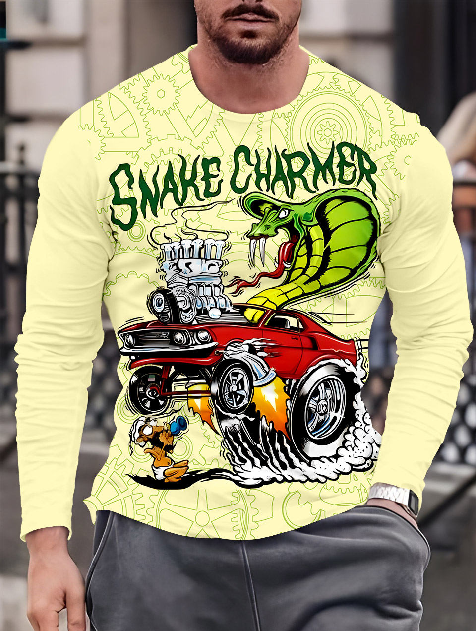 Men's Casual Cartoon Graphic Long Sleeve T-Shirt