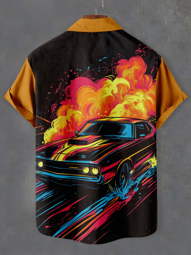 Men's Retro Car Graphic Short Sleeve Shirt