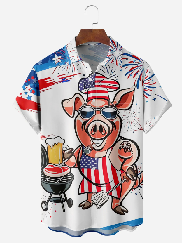 Pig Contrasting Pocket Flip Collar Bowling Shirt
