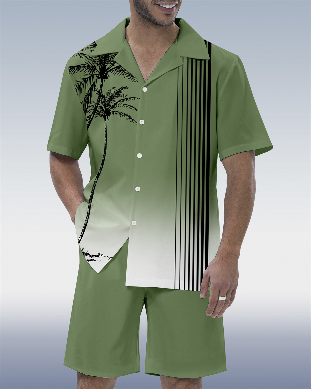 Men's Casual Vacation Hawaiian Cuban Collar Short Sleeve Shirt Set