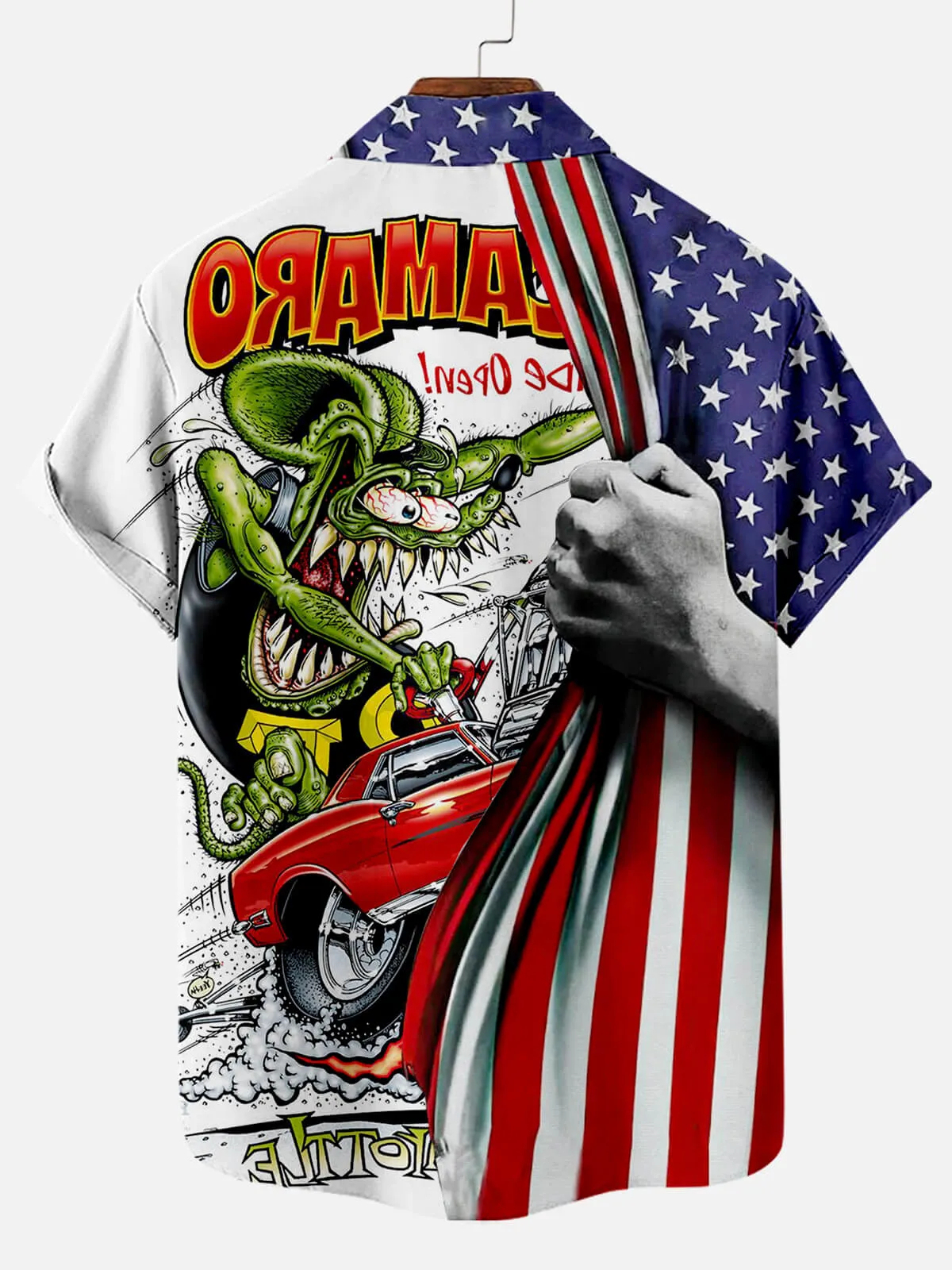 Men's Nostalgic Anime Character Retro Car Short Sleeve Shirt