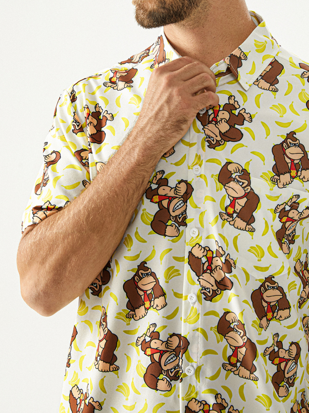 Gorilla Patterned Printed Pocket Lapel Short Sleeved Shirt