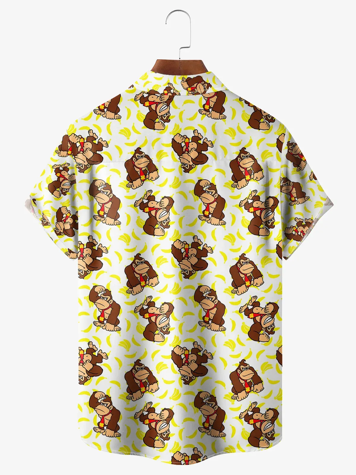 Gorilla Patterned Printed Pocket Lapel Short Sleeved Shirt