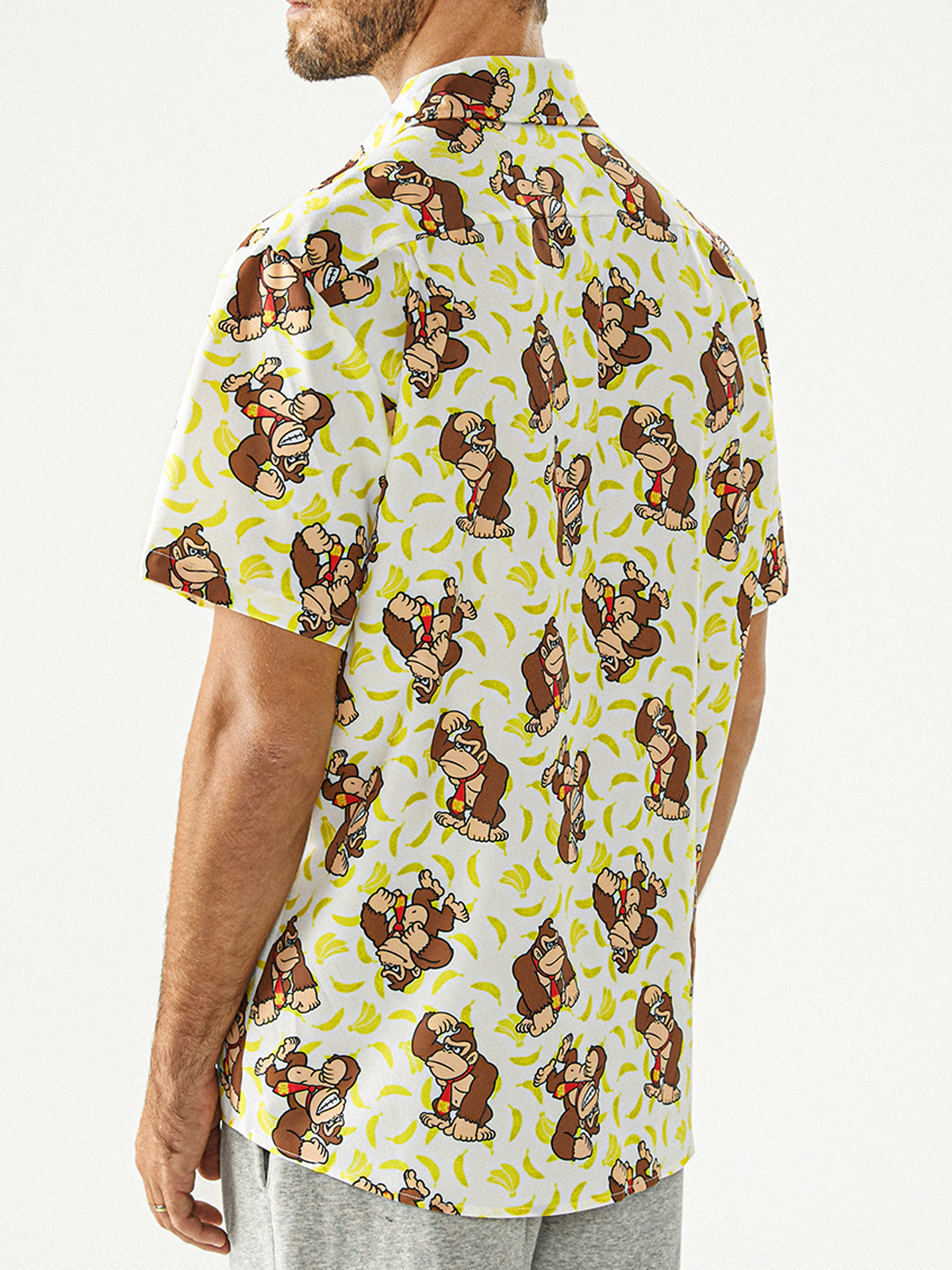 Gorilla Patterned Printed Pocket Lapel Short Sleeved Shirt