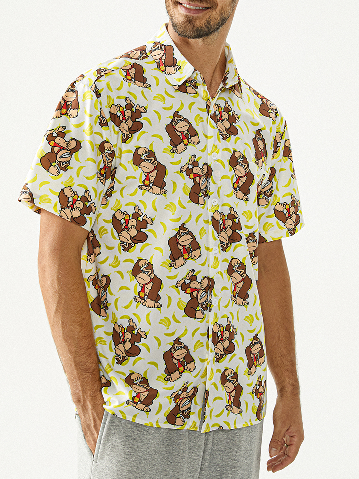 Gorilla Patterned Printed Pocket Lapel Short Sleeved Shirt