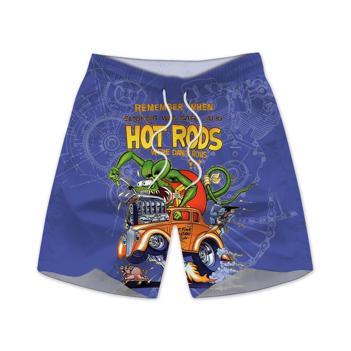 Men's retro cartoon car graphic illustration beach shorts