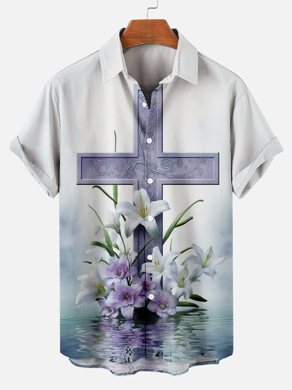 Men's Easter Cross Print Short Sleeve Shirt