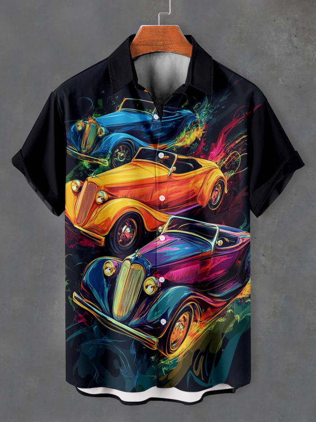 Men's Retro Car Graphic Short Sleeve Shirt