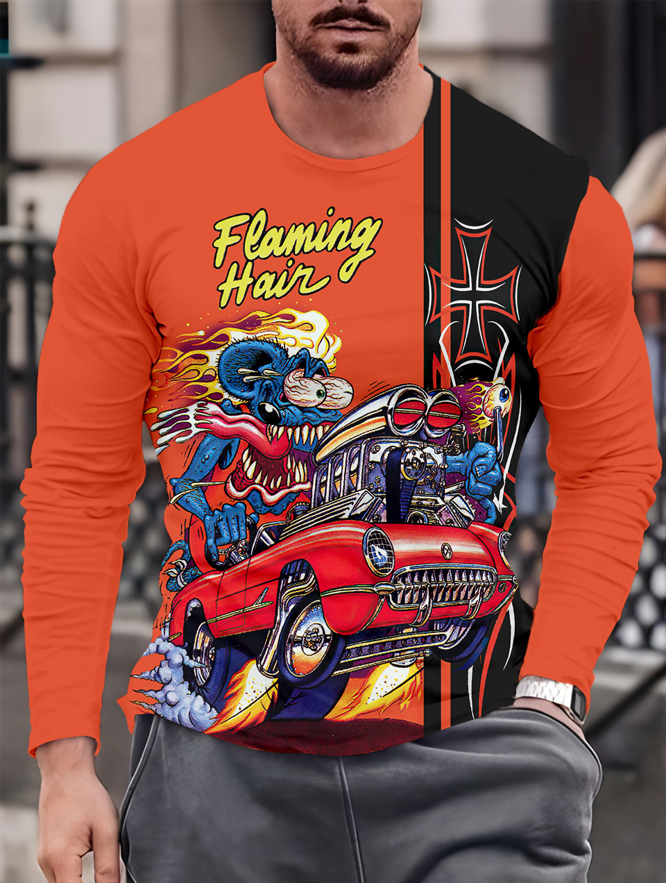 Men's Casual Cartoon Graphic Long Sleeve T-Shirt