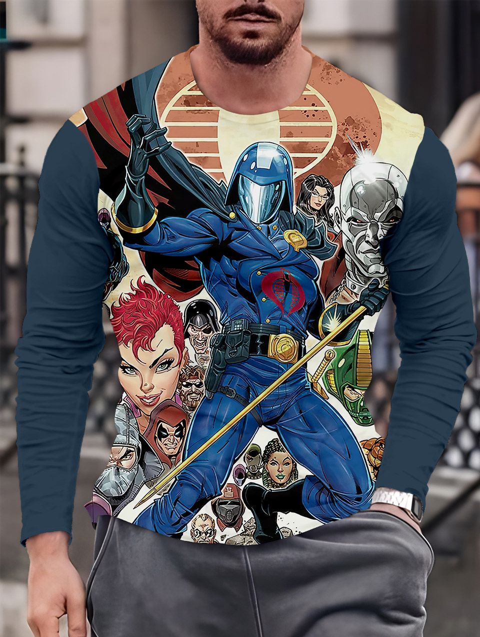 Men's Casual Cartoon Graphic Long Sleeve T-Shirt