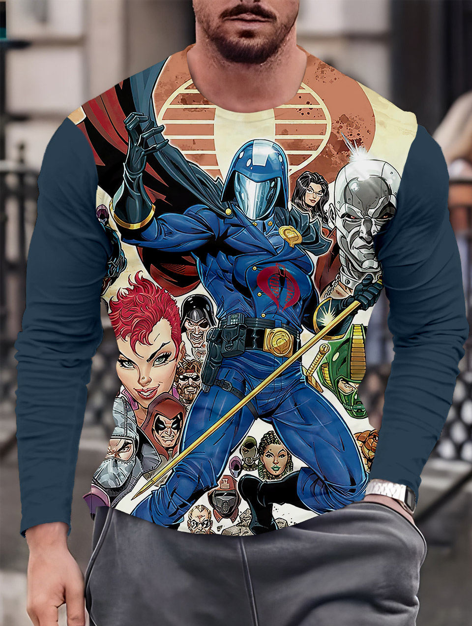 Men's Casual Cartoon Graphic Long Sleeve T-Shirt