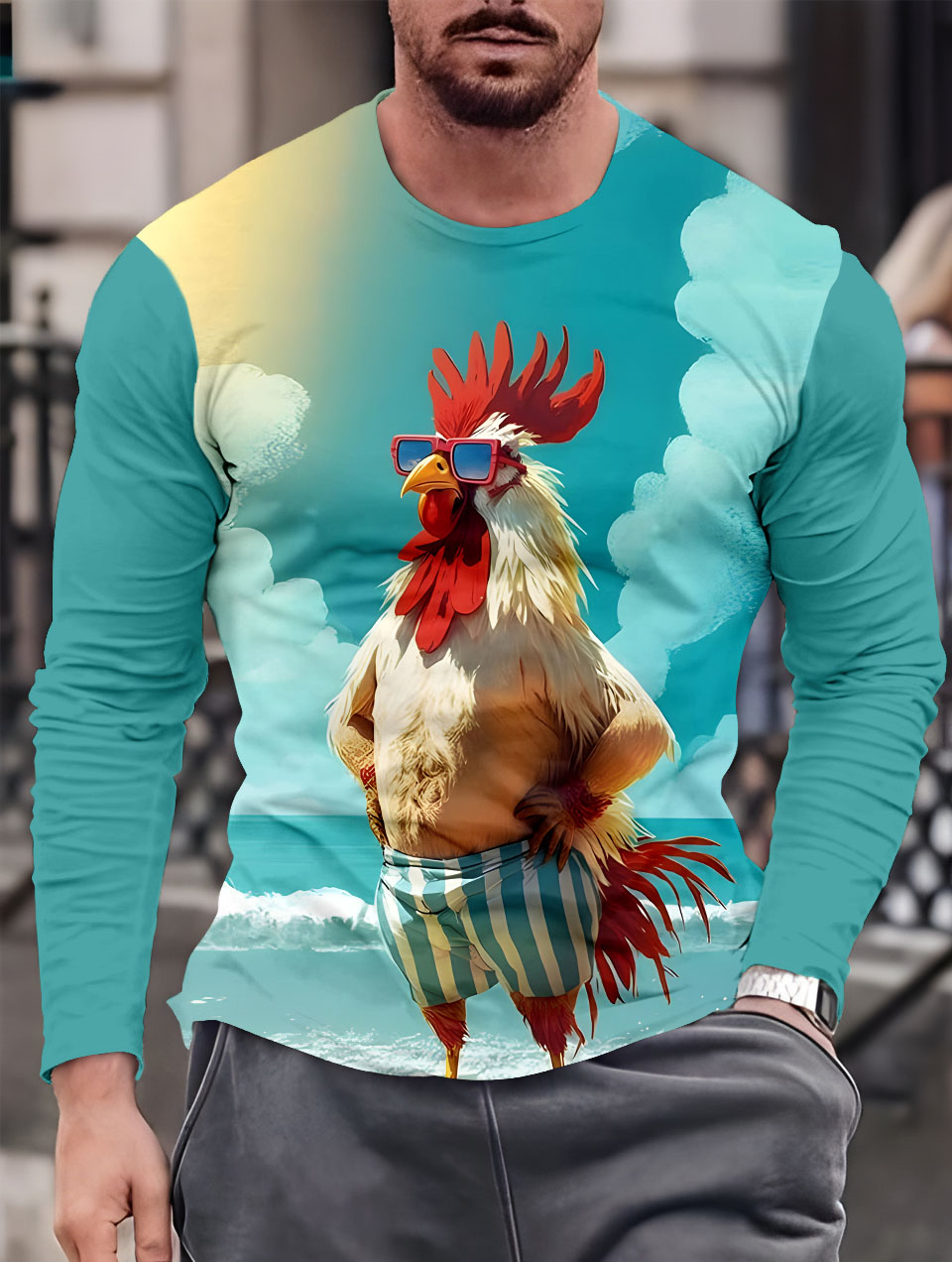 Men's Casual Cartoon Graphic Long Sleeve T-Shirt