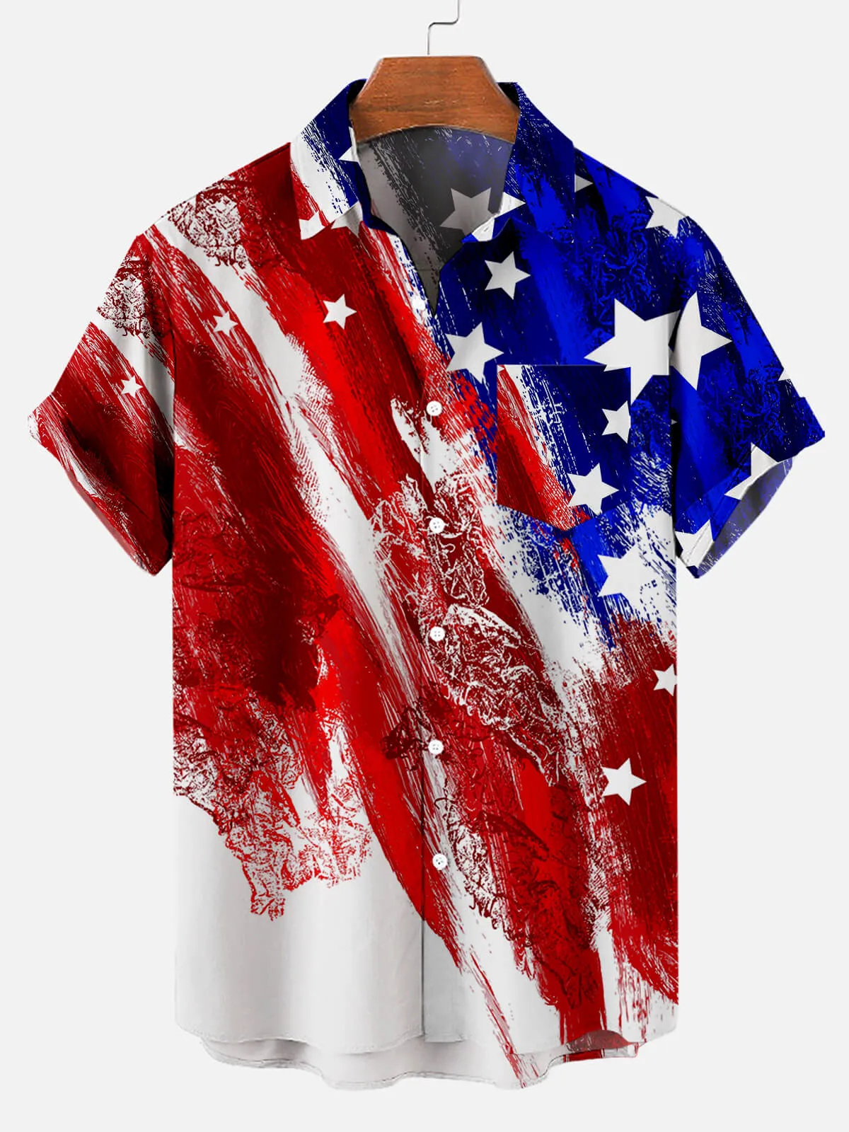 Independence Day Star Tie Dyeing Men's Short Sleeve Pocket Shirt
