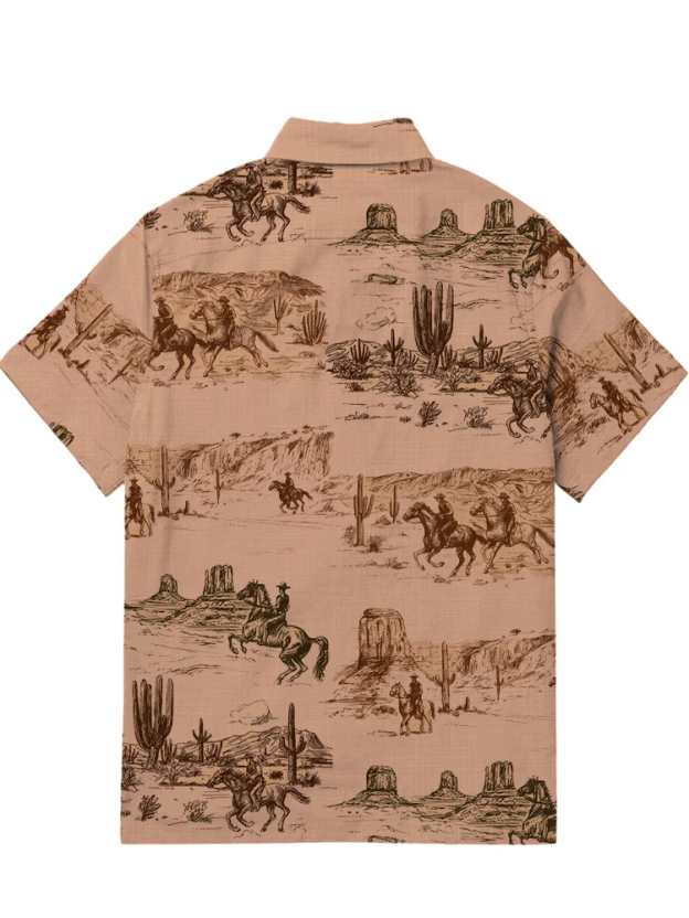 Men's casual retro Western escort denim short sleeved lapel pocket shirt