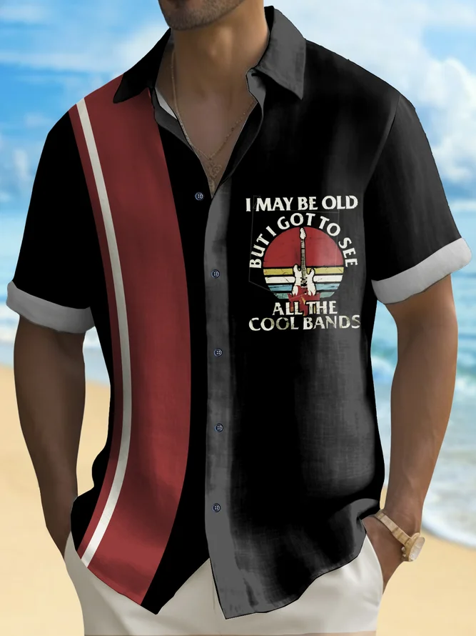 Christmas greetings from Santa Claus delivering gifts on a motorcycle Christmas Chest Pocket Short Sleeve Bowling Shirt