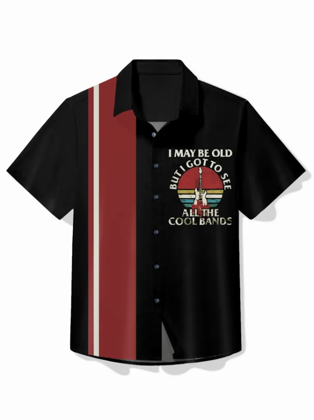 Guitar Contrasting Pocket Flip Collar Bowling Shirt
