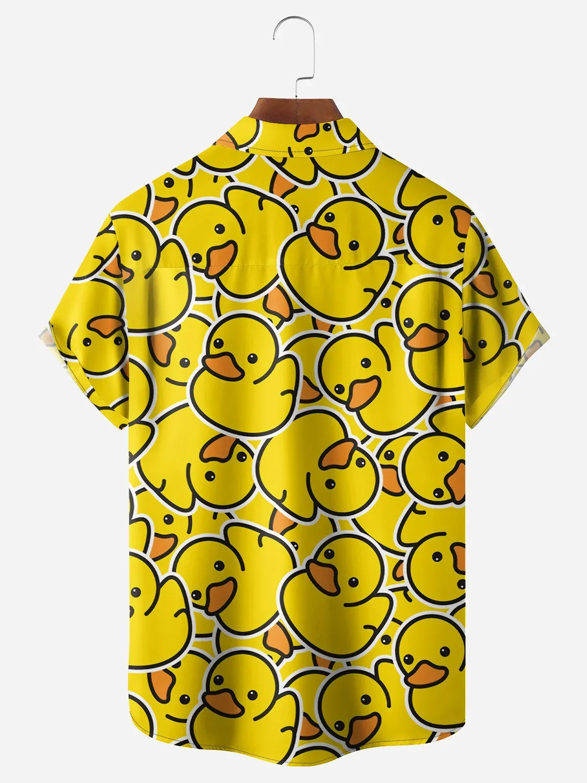 Little Yellow Duck Pattern Printed Pocket Lapel Short Sleeved Shirt
