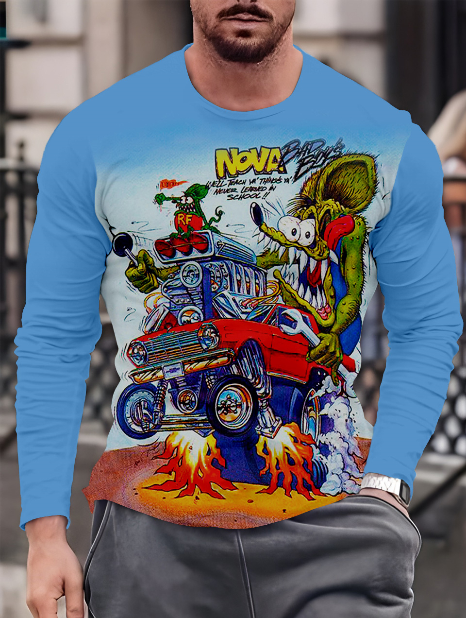 Men's Casual Cartoon Graphic Long Sleeve T-Shirt