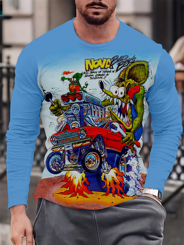 Men's Casual Cartoon Graphic Long Sleeve T-Shirt