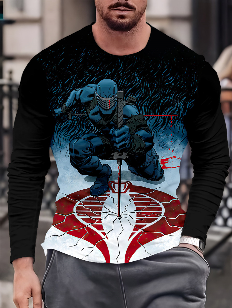 Men's Casual Cartoon Graphic Long Sleeve T-Shirt