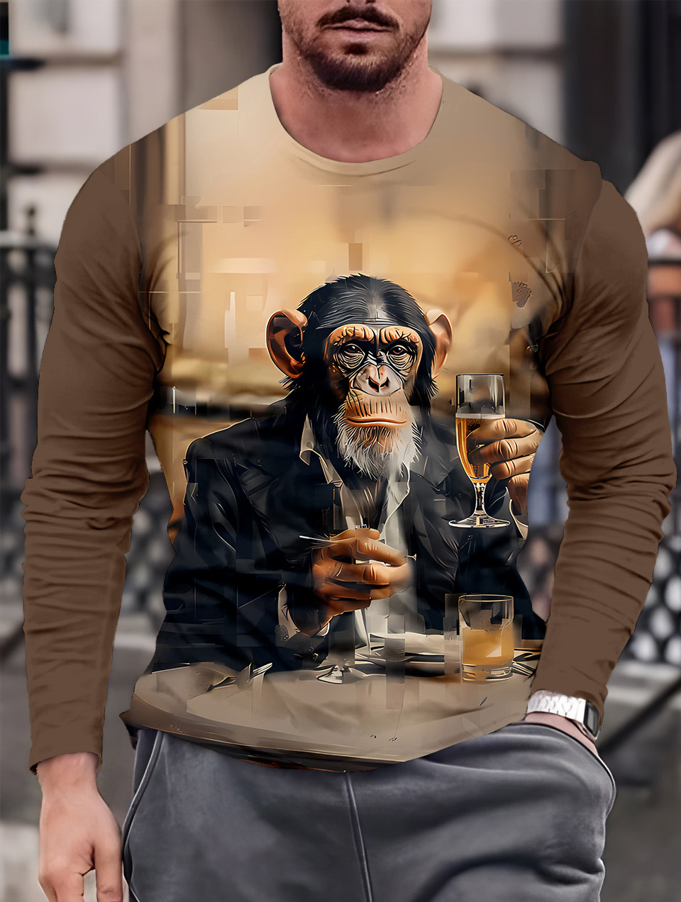 Men's Casual Cartoon Graphic Long Sleeve T-Shirt