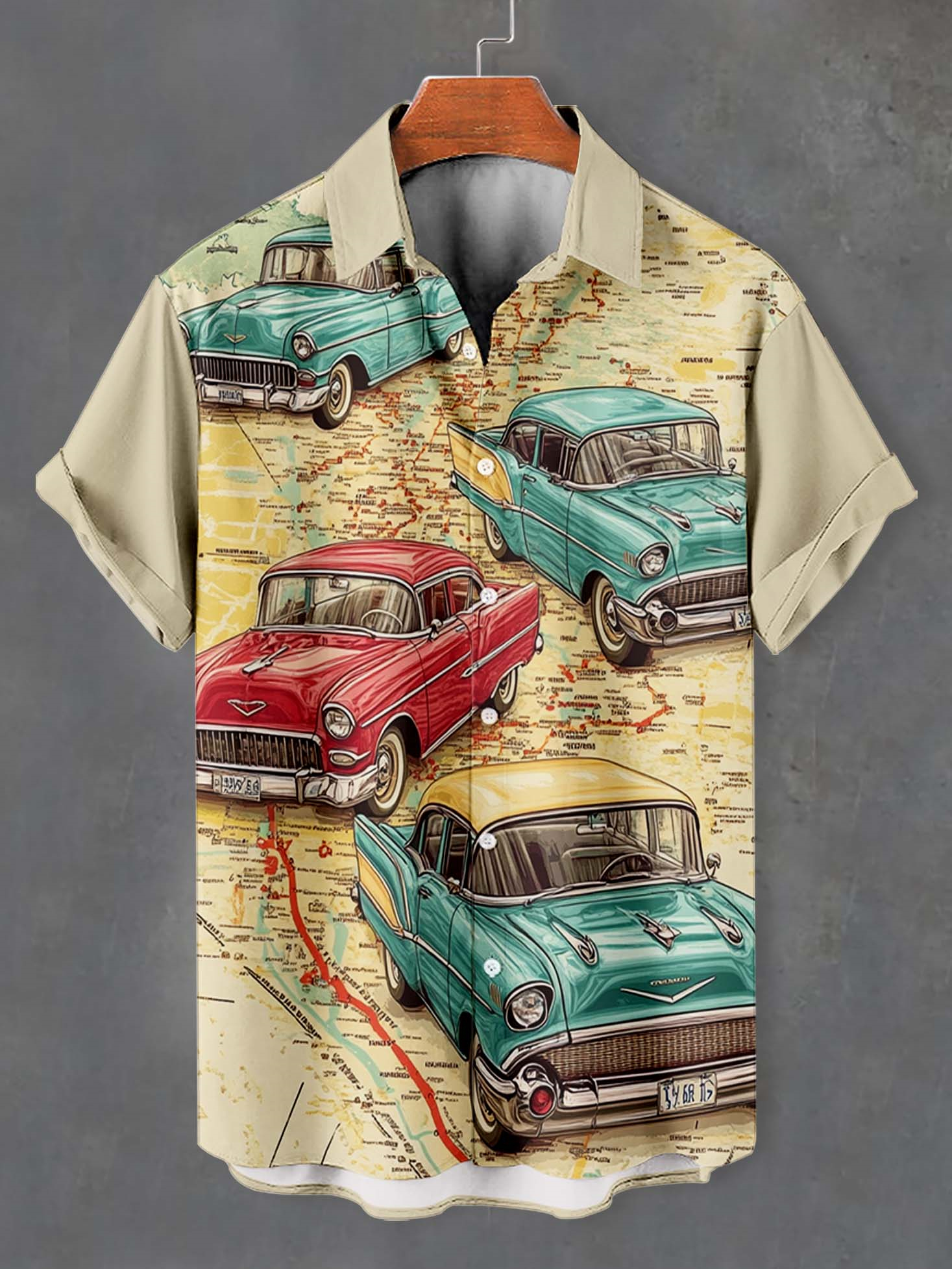 Men's Retro Car Graphic Short Sleeve Shirt