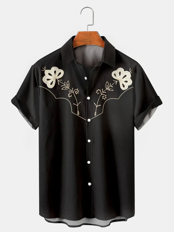 Men's Western Cowboy Style Graphic Short Sleeve Shirt