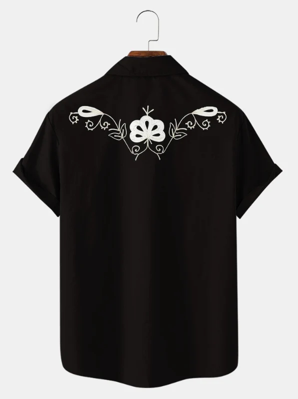 Men's Western Cowboy Style Graphic Short Sleeve Shirt