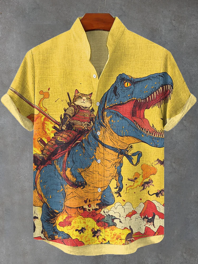 Men's Retro Cartoon Anime Cat Theme Short Sleeve Shirt