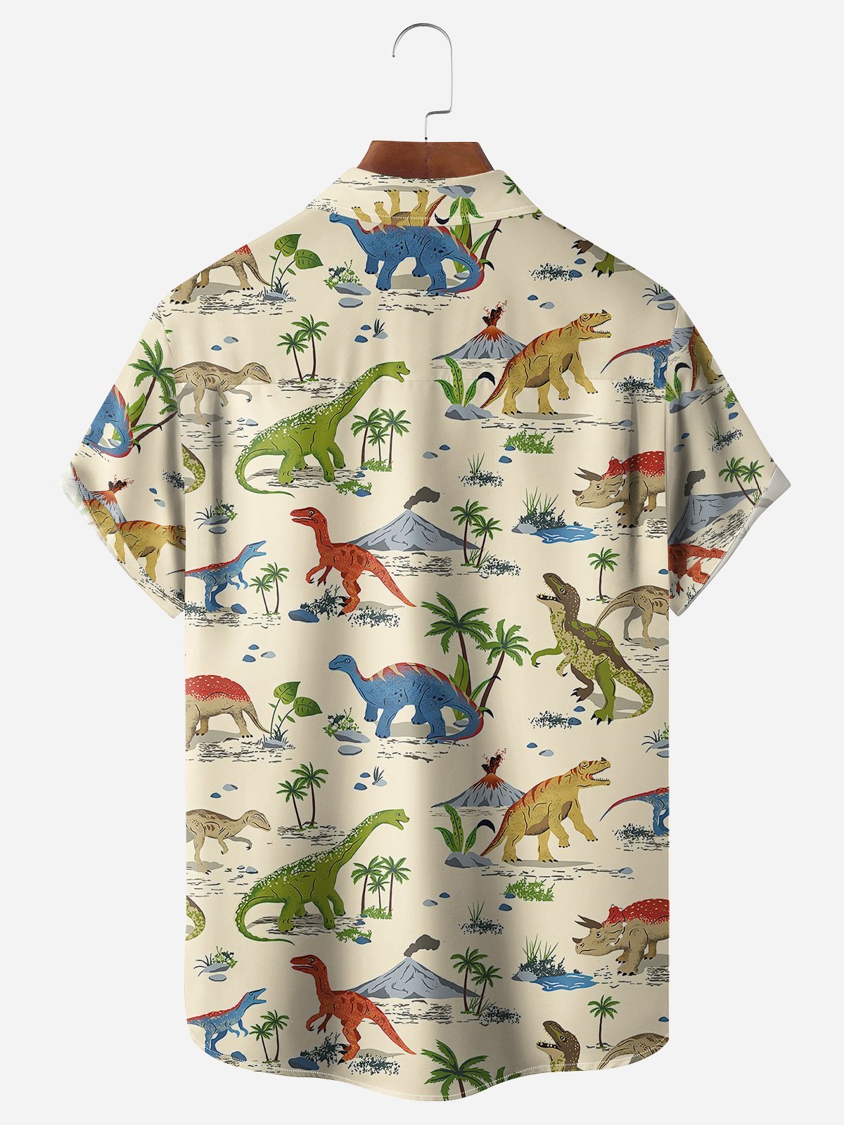 Dinosaur Patterned Printed Pocket Lapel Short Sleeved Shirt