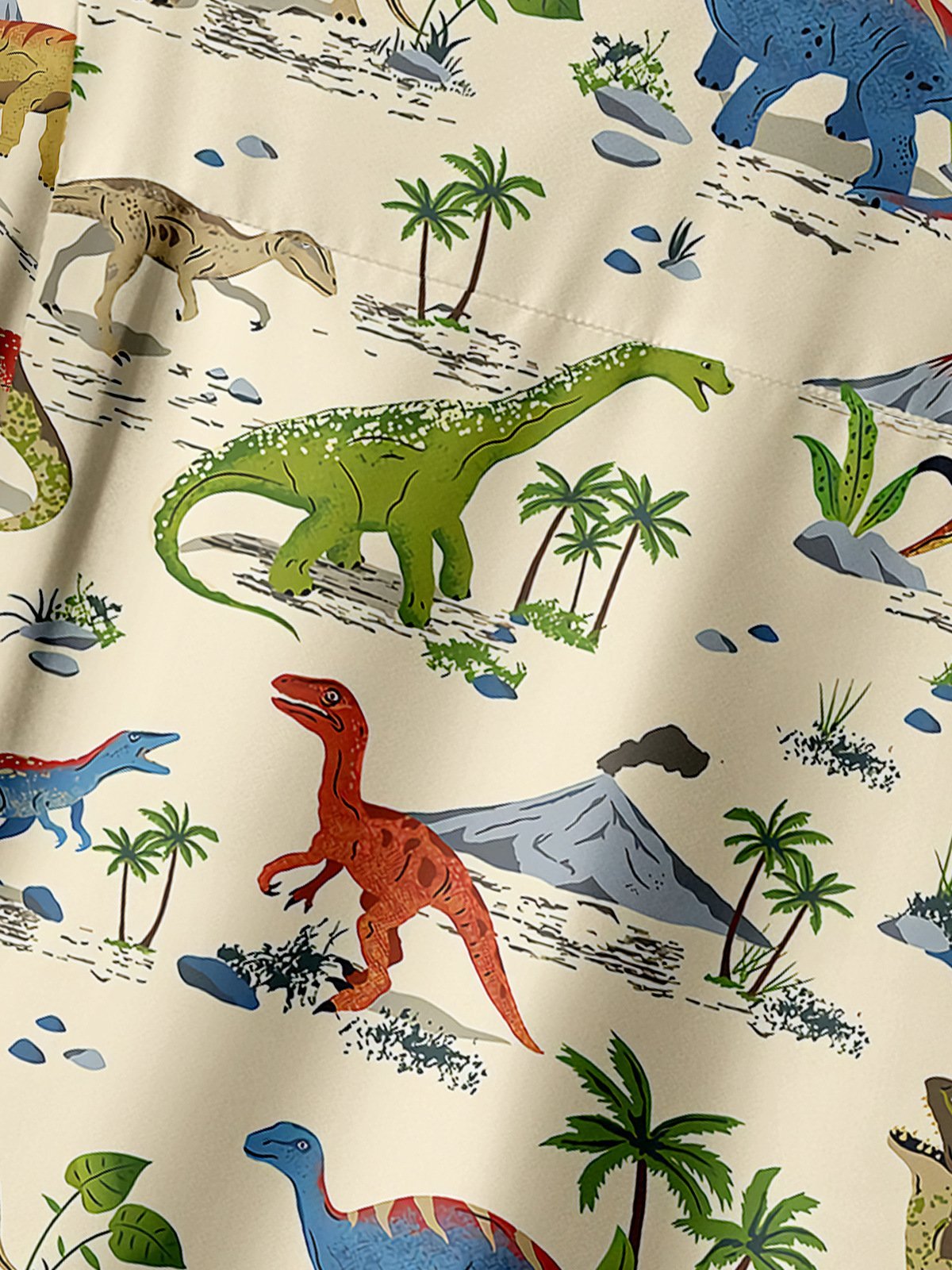 Dinosaur Patterned Printed Pocket Lapel Short Sleeved Shirt