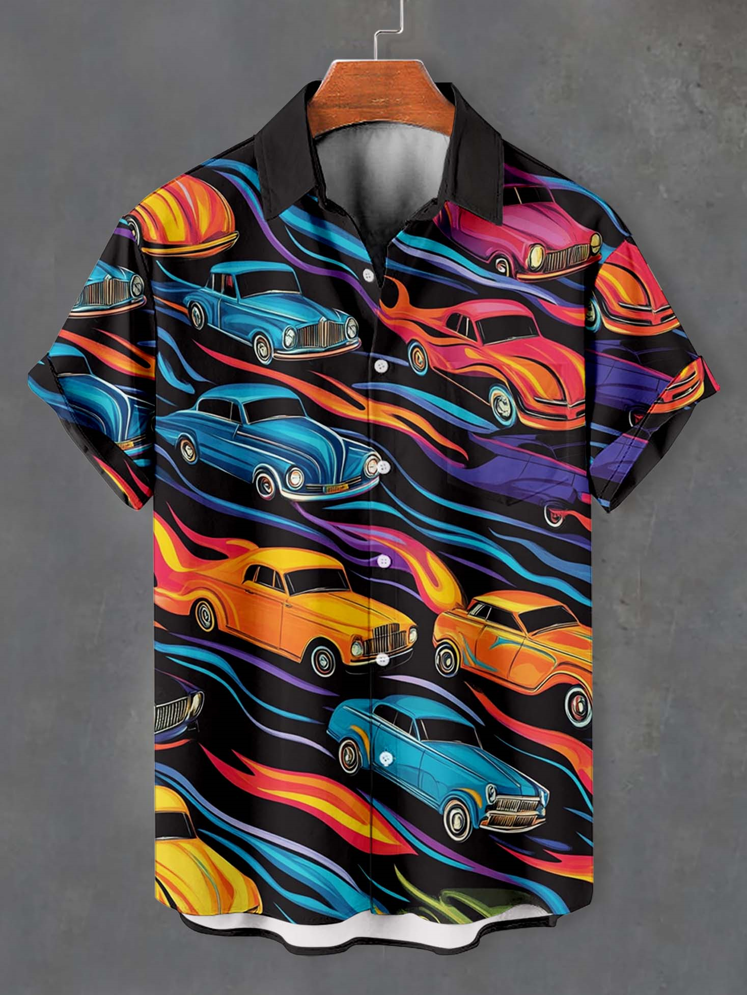 Men's Retro Car Graphic Short Sleeve Shirt