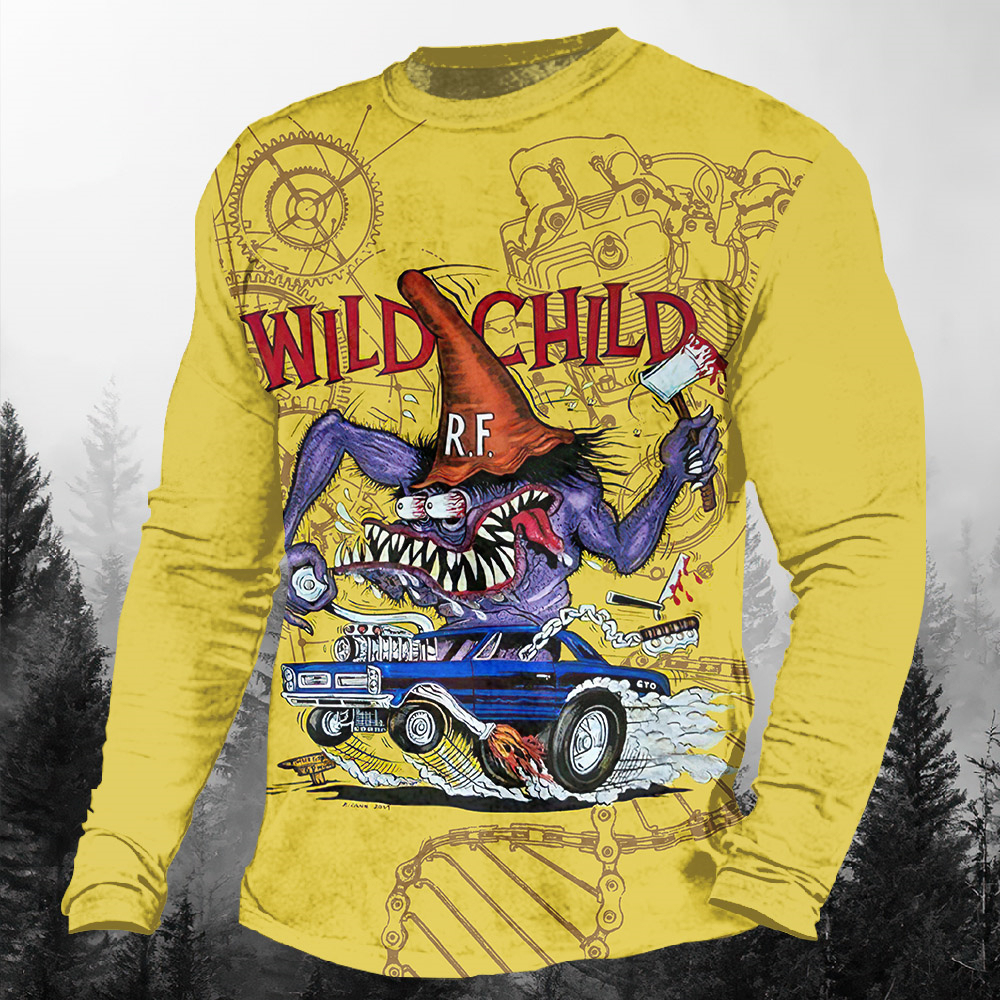 Men's Casual Cartoon Graphic Long Sleeve T-Shirt