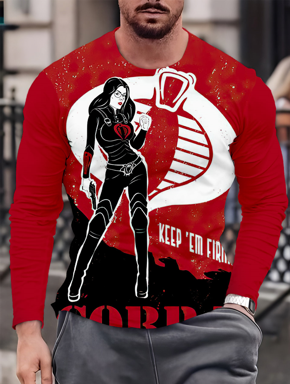 Men's Casual Cartoon Graphic Long Sleeve T-Shirt