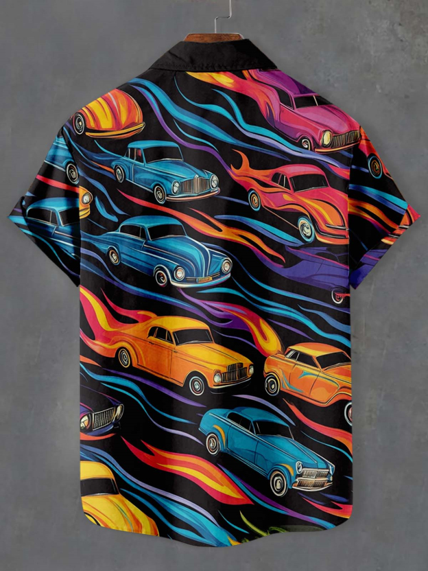 Men's Retro Car Graphic Short Sleeve Shirt