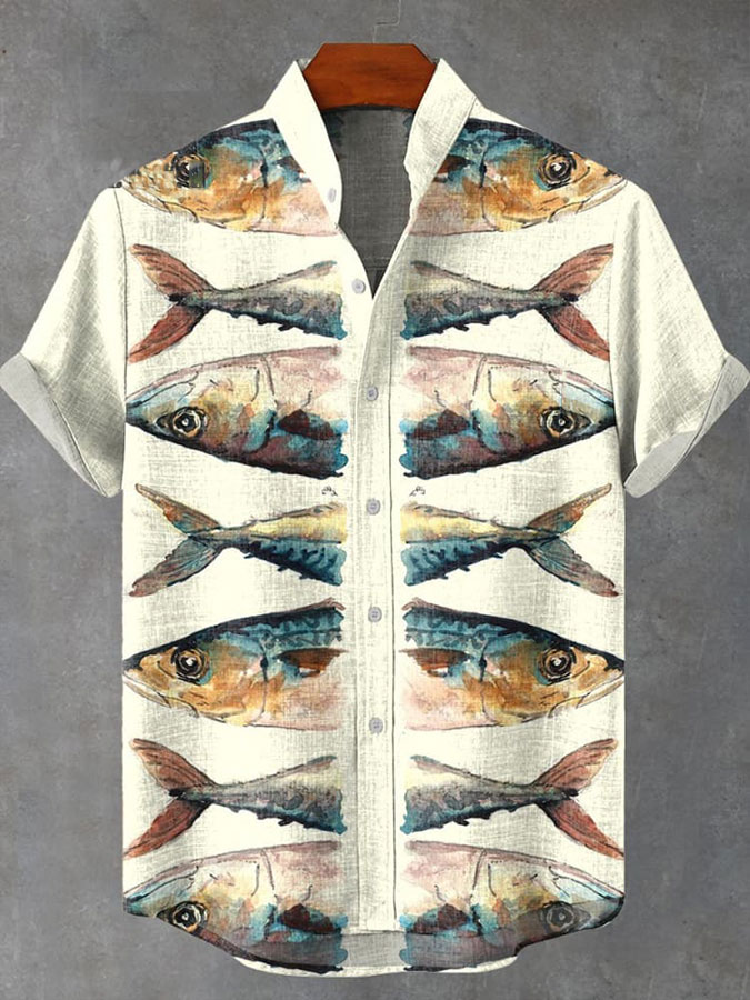 Geometric Abstract Retro Sea Life Short Sleeve Shirt
