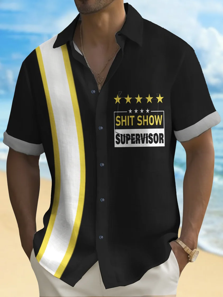 Star Contrasting Pocket Flip Collar Bowling Shirt