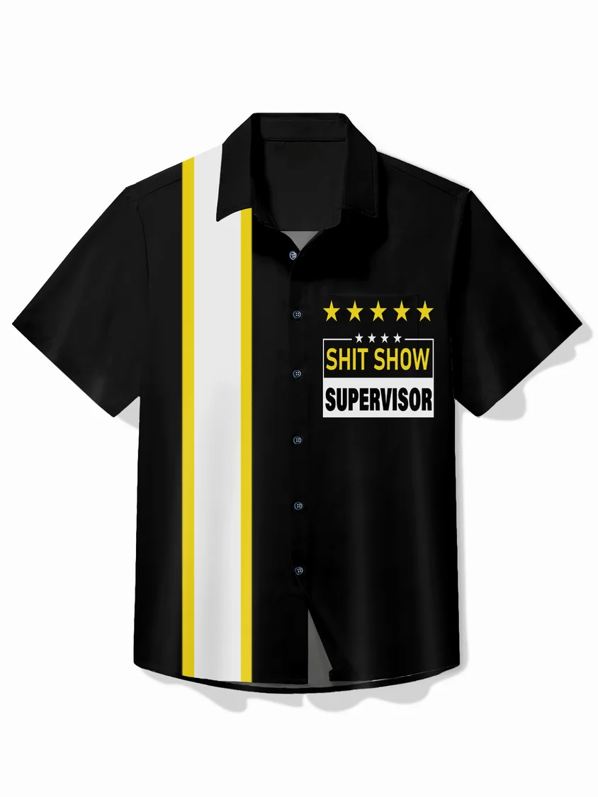 Star Contrasting Pocket Flip Collar Bowling Shirt