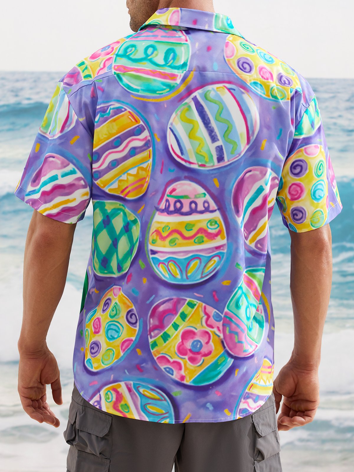 Dinosaur Patterned Printed Pocket Lapel Short Sleeved Shirt