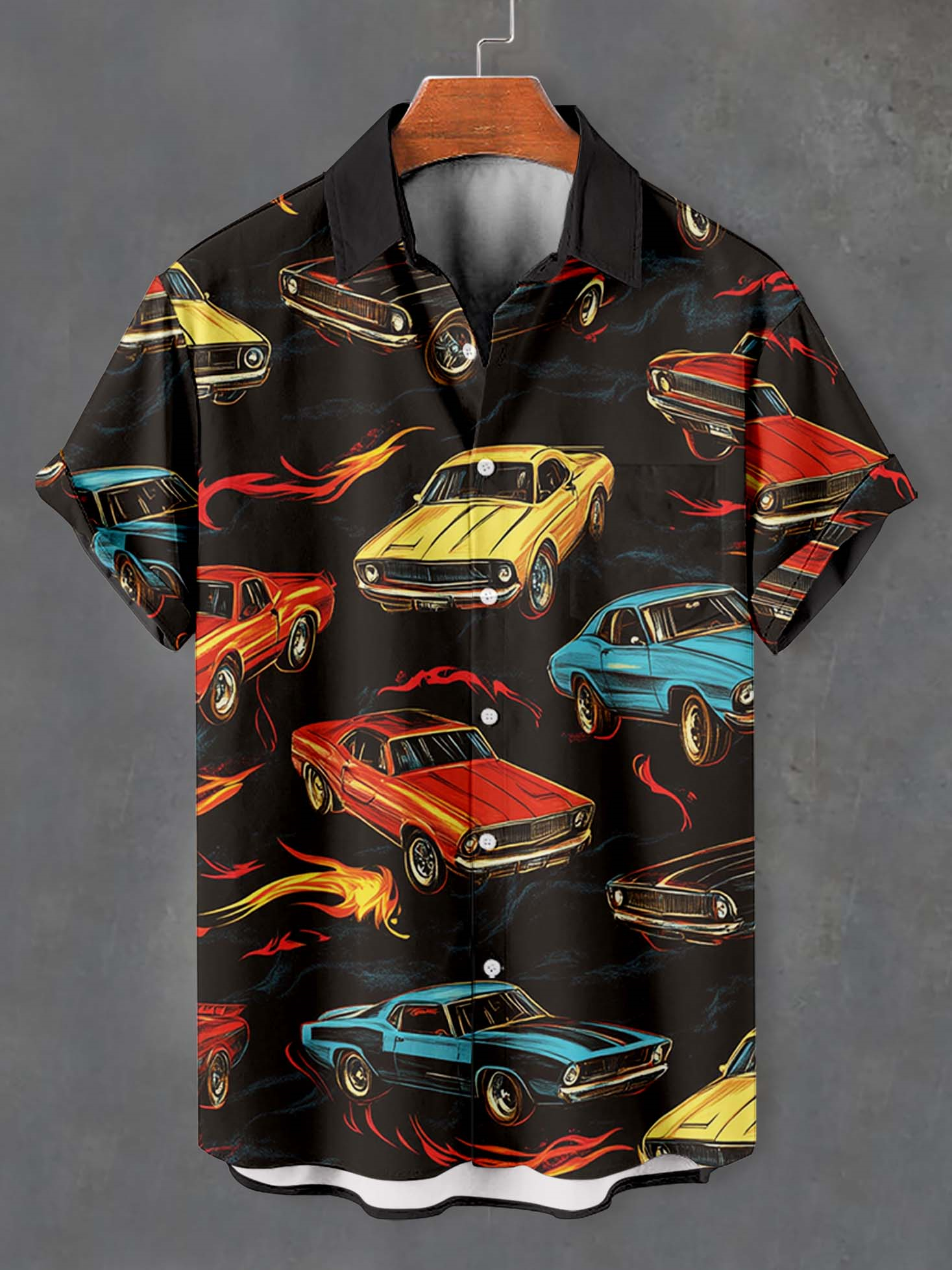 Men's Retro Car Graphic Short Sleeve Shirt