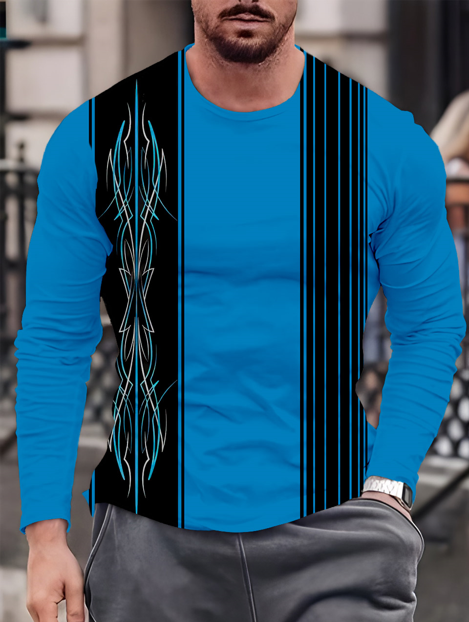 Men's Casual Cartoon Graphic Long Sleeve T-Shirt