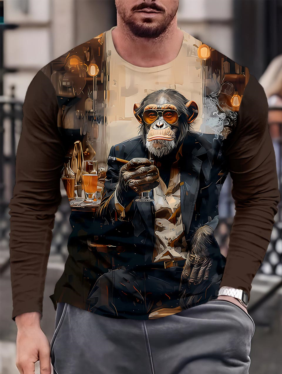 Men's Casual Cartoon Graphic Long Sleeve T-Shirt