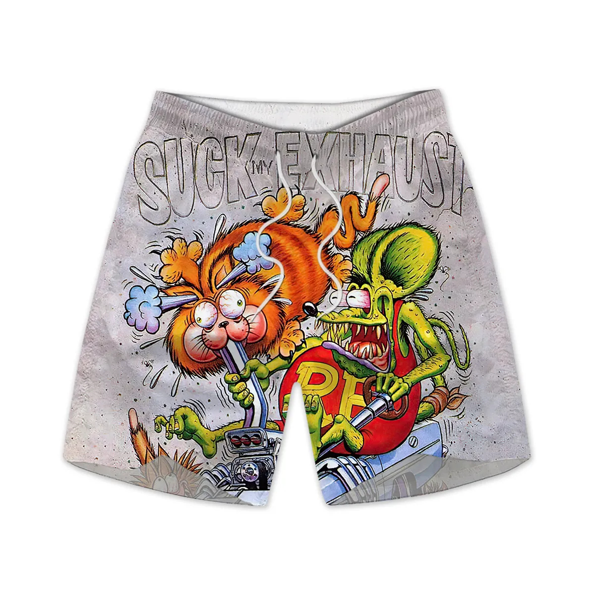 Men's retro cartoon car graphic illustration beach shorts