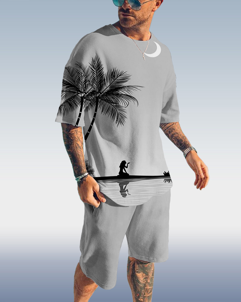 Suitmens Men's Coco Print Shorts Set Apricot 036