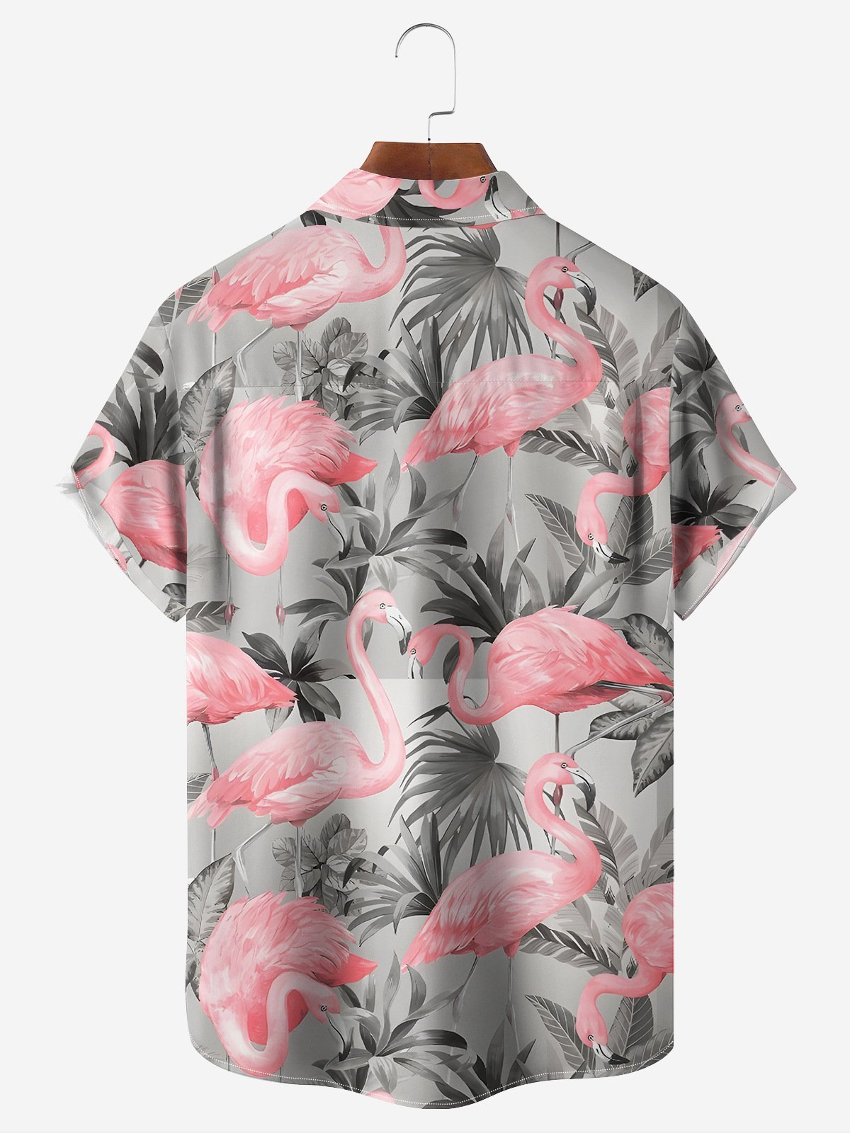 Flamingo Print Pocket Collar Short Sleeved Shirt