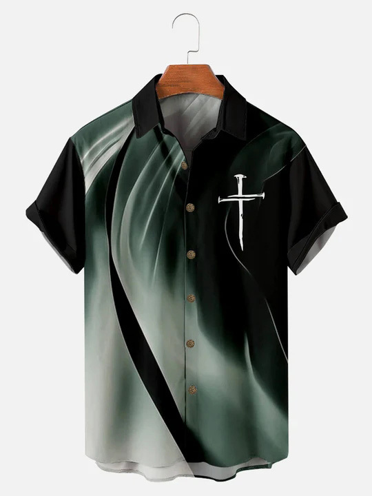 Men's Easter Cross Print Short Sleeve Shirt