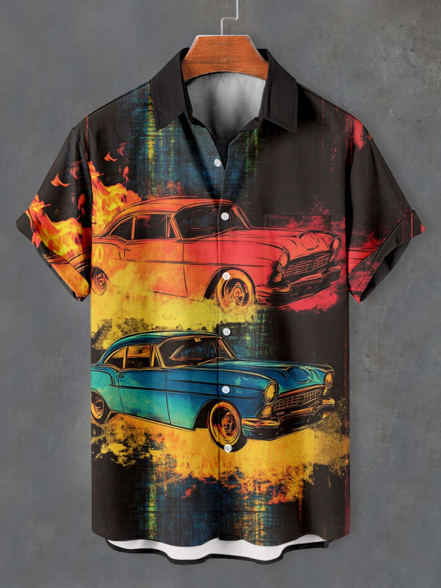 Men's Retro Car Graphic Short Sleeve Shirt