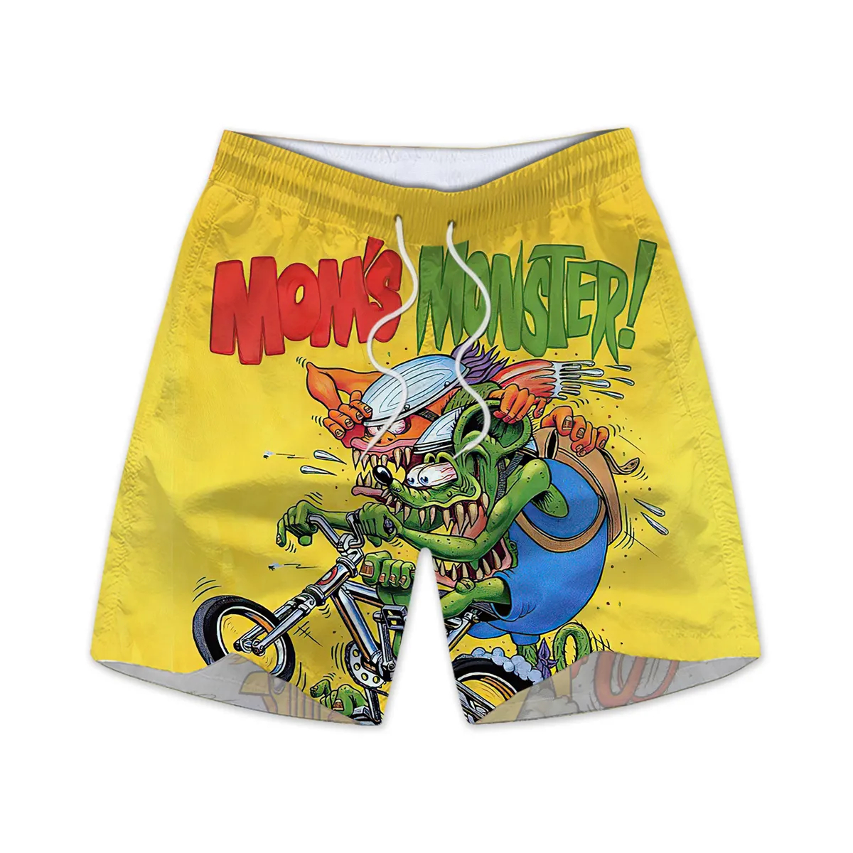 Men's retro cartoon car graphic illustration beach shorts