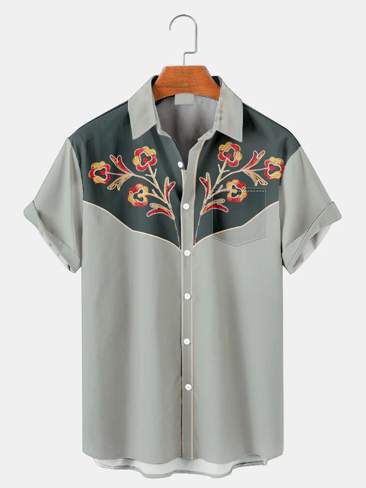 Men's Western Cowboy Style Graphic Short Sleeve Shirt