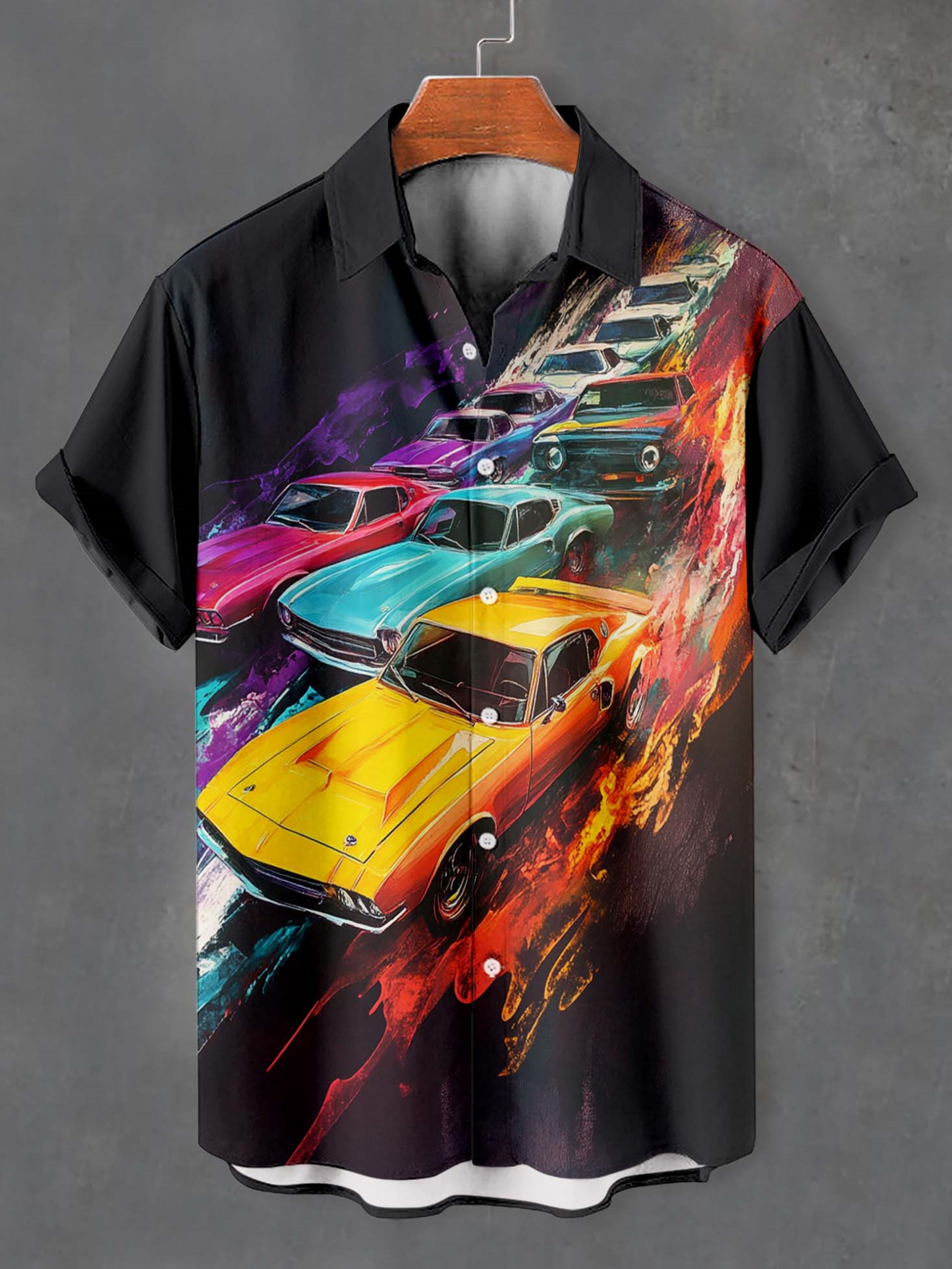 Men's Retro Car Graphic Short Sleeve Shirt